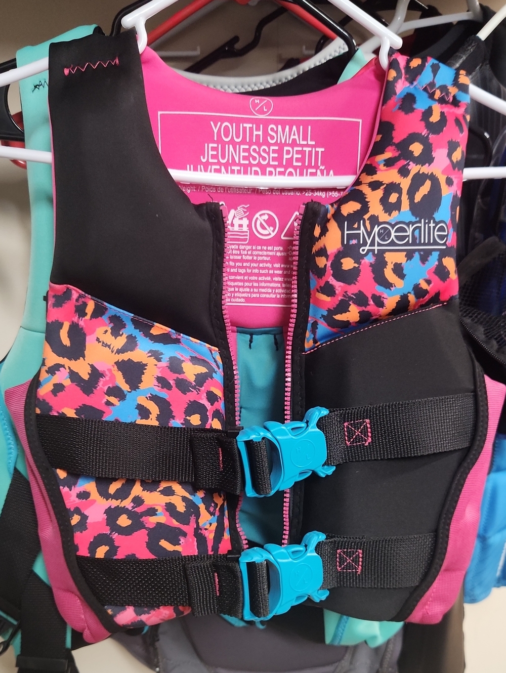 Hyperlite Youth Small Kids Life Vest - Pink Multicolor Leopard